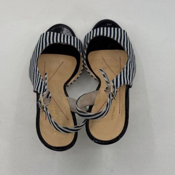 Kate Spade Slingback Heels Sz 6.5 B Black White Pinstripe Made in Italy - Picture 8 of 11